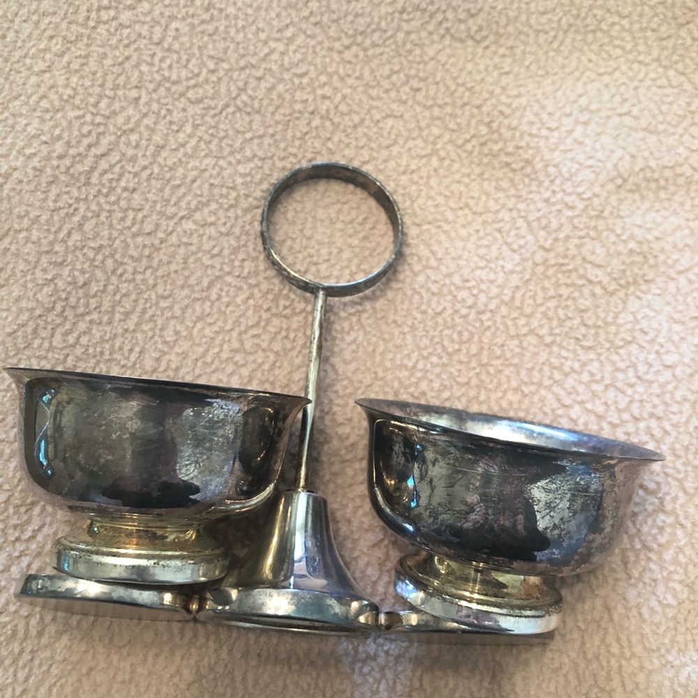 Vintage A. J. Silver Plate  Double Salt Cellar with Handle - Made in England